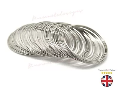 50 X Silver Tone Memory Wire Beading Loops 65 - 70mm Diameter 0.6mm J271 • £2.79