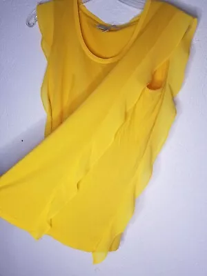 Michael Kors Women's M Amber Yellow Orange Flutter Sleeve Ruffle Top Shirt • $14.99