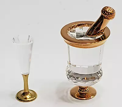 Vintage Swarovski Miniature Crystal & Gold Champaign In Ice Bucket & Flute Glass • $25