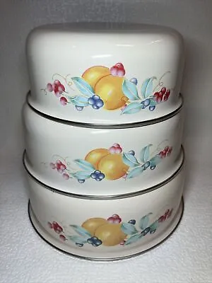 3 Nesting Bowls Fruit Design 7”x3” 6.5” & 5.5” Made In Thailand Vintage Enamel • $8.08
