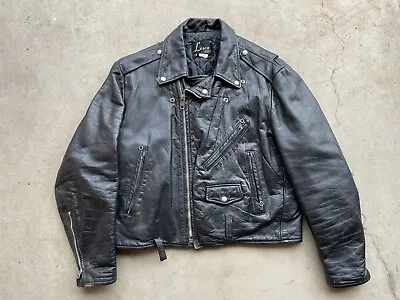 Vintage Lesco Brand Black Leather Motorcycle Jacket Size 46 D Pocket • $189