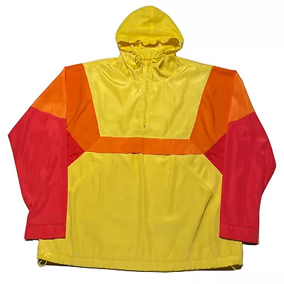 Forever 21 Windbreaker Jacket Mens Large Red Orange Yellow 1/4 Zip Streetwear • $18.99