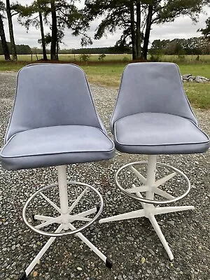 Vintage Mid Century Modern 3 Bar Stool Chairs Swivel - Gray • $199