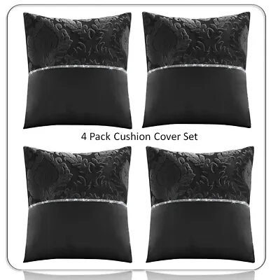 4 Luxury Chenille Velvet Jacquard Damask Scatter Cushion Cover Bohemian Black • £14.95