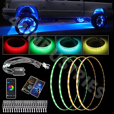 15.5  LED Wheel Ring Lights Strobe Chasing RGB Color Rim Bluetooth Signal Lights • $69.98