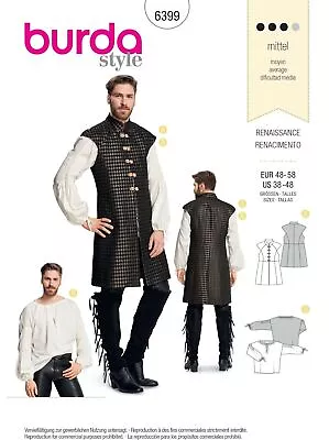 Burda Pattern Men's Historical Frock Renaissance Shirt & Waistcoat Costume #6399 • $16.14