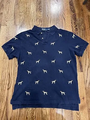 VTG Polo Ralph Lauren Polo Shirt Custom Fit Embroidered Dog Print Navy Size XL • $37.96