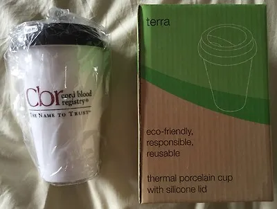 New White Terra Thermal Porcelain Travel Cup Mug W/ Black Silicone Lid • £9.49