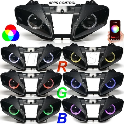 $329.99 • Buy Assembled Projector Headlight RGB Halo Rings Eyes Fits For Yamaha YZF-R6 06-07