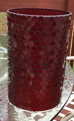 $25 • Buy Handmade Large Stained Mosaic Red Glass Pillar Candle Cover/Cylinder