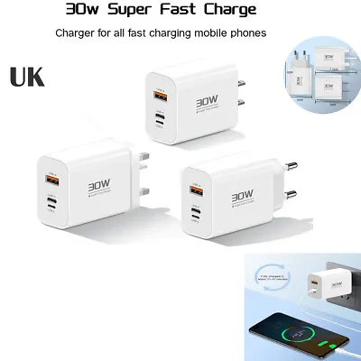 USB-C Type-C 30W PD Power Block Adapter Fast Wall Charger For IPhone 15 14 13 12 • £6.49