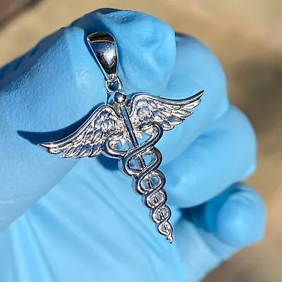 925 Sterling Silver Caduceus Pendant RN Nurse Medical Doctor Staff Of Hermes • $24.95