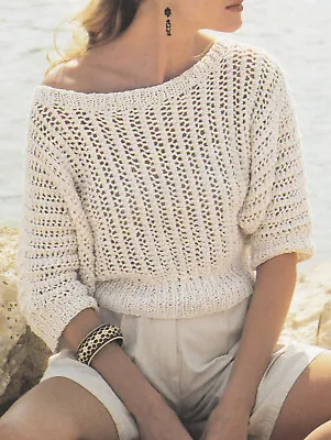 Knitting Pattern Ladies Dolman Sweater Easy Knit One Row To Lacy Pattern 30-40 • £1.99