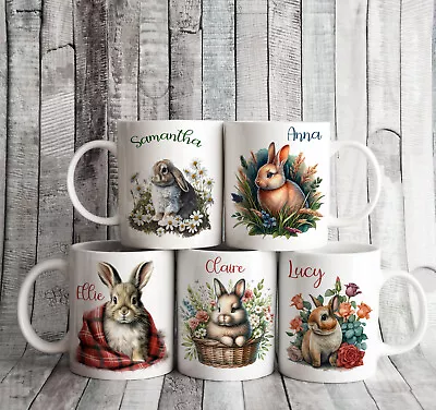 Personalised Cute Bunny Rabbit Mug 5 Designs Optional Coaster  Gift Coffee • £11.99