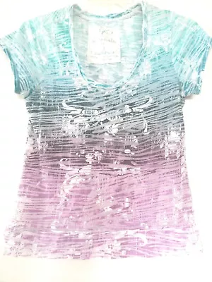 CURRANTS MultiColor T-Shirt Womens Sz S Top Short Sleeve Cotton Blouse Tee Shirt • £8.67