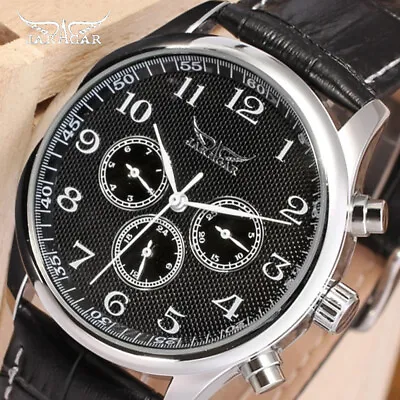 Jaragar Automatic 6 Hand Stainless Steel Case Leather Strap Sports Watch • £35.94