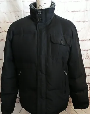 Hawke & Co. Mens Size Small Down Puffer Jacket Bubble Coat Faux Fur Collar Black • $18.99