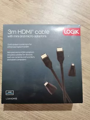 Logik 3m HDMI Cable With Mini And Micro Adaptors  • £0.99