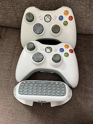 2 Genuine Xbox 360 Controller With Chatpad Keyboard Microsoft White • $26.95