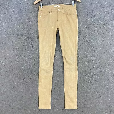 7 For All Mankind Pants Womens W24 Beige Suede Made USA Skinny Low Rise 25533 • $29.95