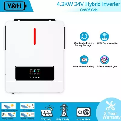 4200W 24V Solar Hybrid Inverter Pure Sine Wave MPPT 120A Charger MAX 6200W PV • £285