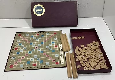 Scrabble 1953 Board Game Selchow Richter 14x14 Vintage VGC COMPLETE Wood Tiles • $9.34