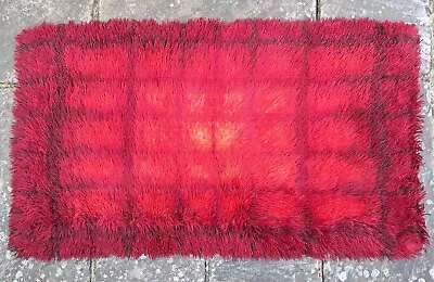 £85 • Buy Mid Century Vintage Retro 60s 70s Red Wool Long Pile Rya Rug 42  By 25 