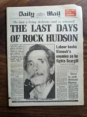 Daily Mail Rock Hudson Death 3 October 1985 • £5