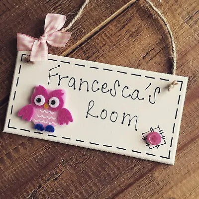 £6.99 • Buy Owl Name Plaque Door Nursery Bedroom Sign Gift Baby Girls Room Personalised