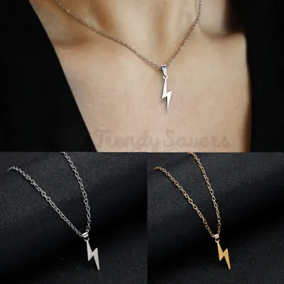 Simple Cool Small Lightning Bolt Pendant 18ct Gold Plated Long Necklace Jewelry • £3.99