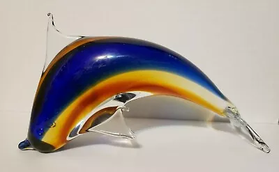  Murano Art Glass Amber/Blue/Clear Dolphin 8  • $45