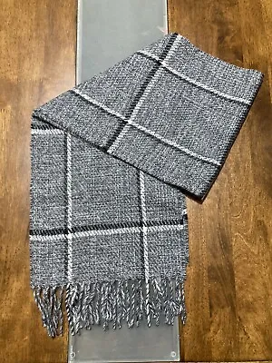 Sammy Lambswool Vintage Scarf Grey Check With Fringe  • £5.50