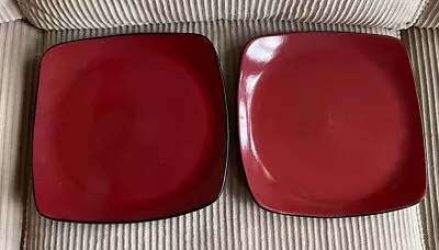 2-Corelle Hearthstone Stoneware Chili Red Square Dinner Plates 11 3/4” • $14