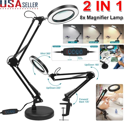 $26.99 • Buy Magnifier LED Lamp 8X Magnifying Glass Desk Table Light Reading Lamp With Clamp