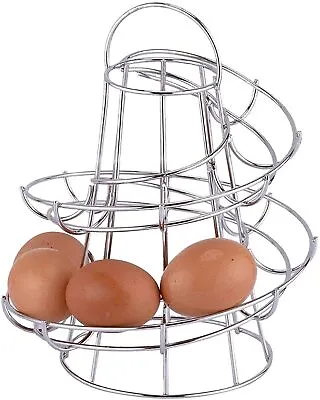 Egg Storage Shelf Spiral Helter Skelter Countertop Egg Stand Kitchen Rack Silver • £14.99