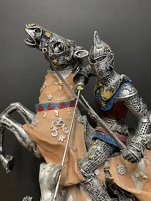 Medieval Armored Knight W/ Armored Cavalry Horse Collectible Statue  • $119