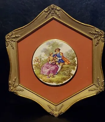 Regency FRAGONARD French Tile Porcelain Wall Art Framed  Man Giving Flowers  • $45