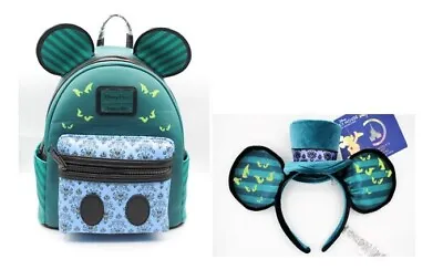 Disney Parks Loungefly Haunted Mansion Mini Backpack & Haunted Mickey Ears Set • $139.95