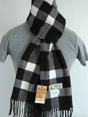 DG Men's Winter Scarf Check Plaid Black White  Cashmere-Feel Warm Soft*Unisex • $9.99
