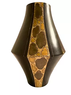 Mid Century Modern MCM Metal Vase Dark Brown Copper Brass Abstract Design 8.5  H • $21.99