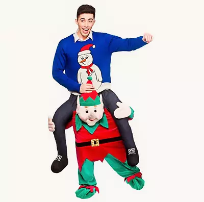 🎄New Mens Carry Me Christmas Elf Lift Up Ride On Fancy Dress Costume Size S-M-L • £42.75