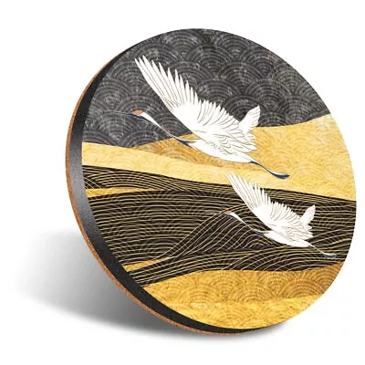 £3.99 • Buy 1x Round Coaster 12cm Gold Flying Crane Bird Japanese Art #51036