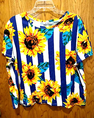 Zara Trafaluc Short Sleeve Top *L Boat Neck Cotton Yellow Sunflower EUC • $9.29