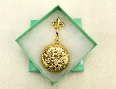 Gold Tone Locket Brooch Fleur De Lis Pin Vintage Fashion Jewelry #JWL-171 • $14.95