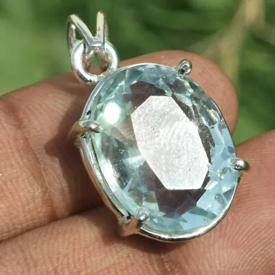 55ct AAA Oval Cut Blue Aquamarine Gemstone 925 Sterling Silver Pendant For Gift • $56