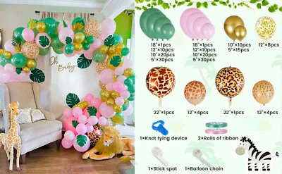 170Pcs Jungle Balloon Garland Arch Kit Animal Printed Pink Sage Green MaCXa • $28.43