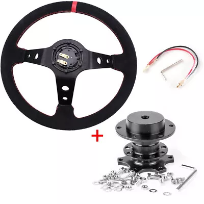 ⭐14 350mm Racing Suede Leather Steering Wheel With Horn Button+Quick Release Kit • $57.95