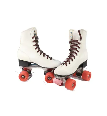 Vintage 70s Roller Derby Lace Up Leather Roller Skates White Womens Size 7 USA • $79.96