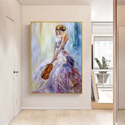 CHOP1681 Fine 100% Hand Painted The Girl With Violin Oil Painting Art On Canvas • $50.83