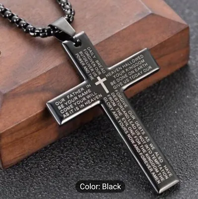 Black Cross Necklace Accessories For Men Men Necklace Men's Chain  • £6.65